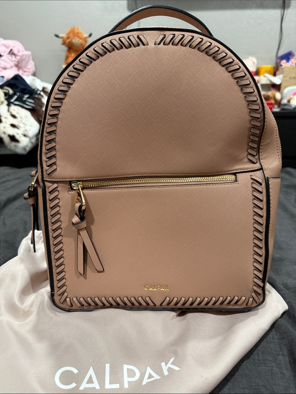 Calpak Blush Pink Faux Leather Backpack with Whipstitch Trim